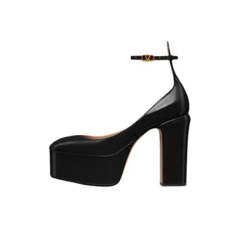 Valentino Tan Go GARAVANI Chunky Heel High Heels Women's Black