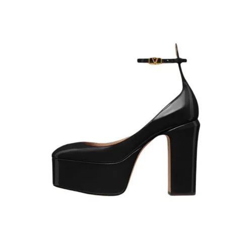 Valentino Tan Go GARAVANI Chunky Heel High Heels Women's Black