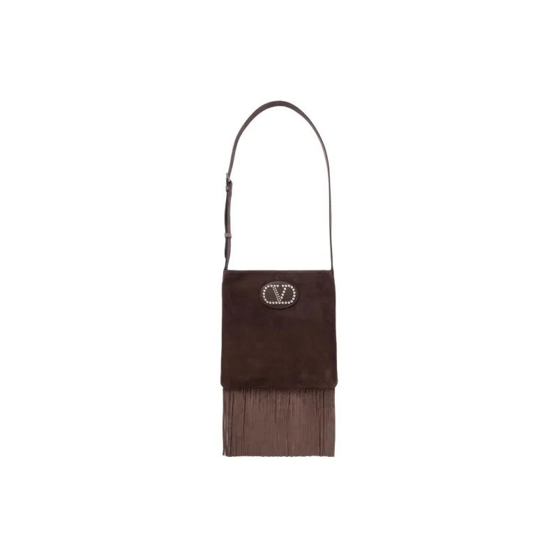 Valentino Suede Shoulder Bag Women's Dark Brown-0