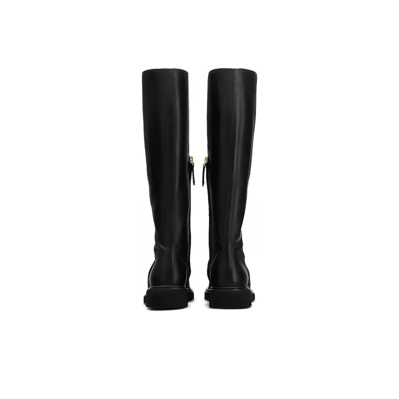 Roger Vivier Viv' Rangers Knee high Boots Artistic Style Thermal Platform Metal Buckle Women's Black-3