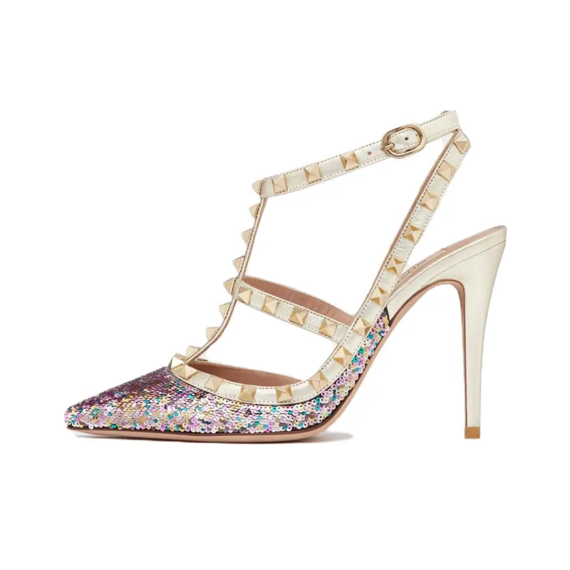 Valentino Rockstud Slim Heel High Heels 10cm Women's Platinum-0