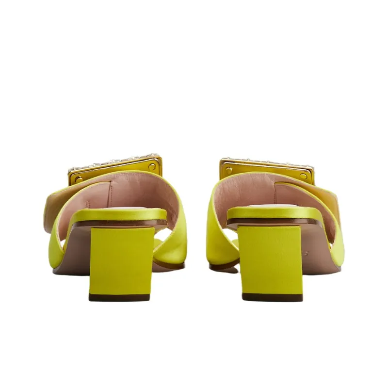 Roger Vivier Biki Love Chunky Heel Slide Slippers 4.5cm Women's Yellow-4