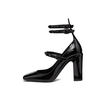 Valentino Tan Go Chunky Heel High Heels 10cm Women's Black