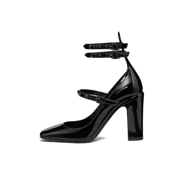 Valentino Tan Go Chunky Heel High Heels 10cm Women's Black-0
