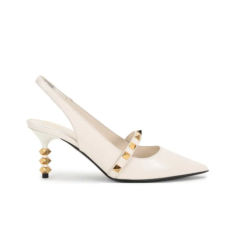 Valentino Rockstud Slim Heel High Heels 7cm Women's Light Ivory-1