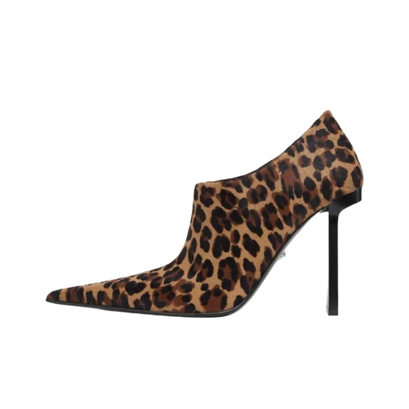 VERSACE Leopard Slice Ankle Boots 10.5cm Women's Brown-0