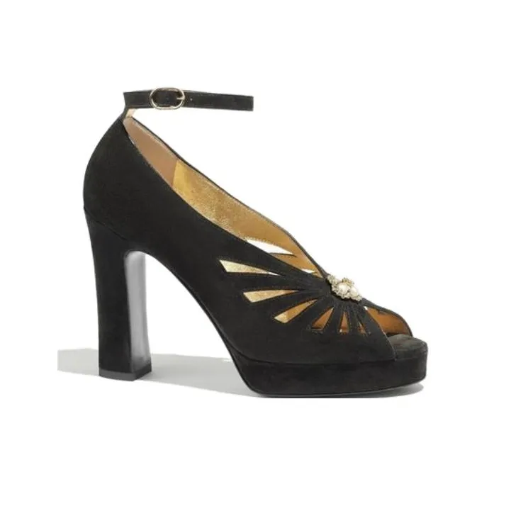 CHANEL Chunky Heel High Heels 11cm Women's Black-1