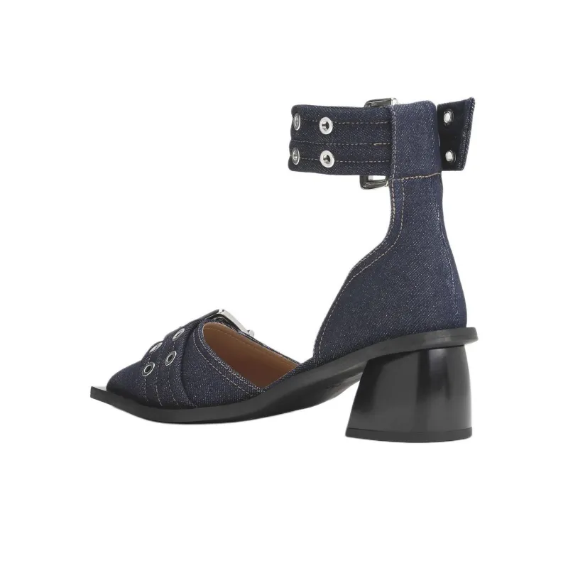 GANNI Chunky Heel High Heels Women's Dark Marine Blue-3
