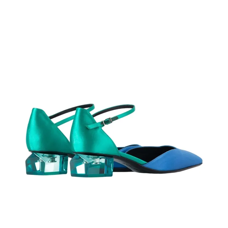 EMPORIO ARMANI Orsay Chunky Heel High Heels Women's Green Blue-3