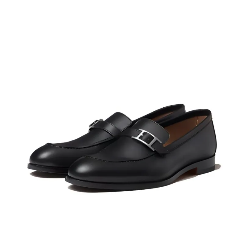 HERMES Chunky Heel Men's Casual Shoes Men's Black-2
