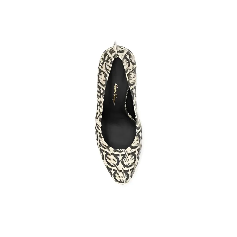FERRAGAMO Slim Heel High Heels 8.5cm Women's Beige Black-3