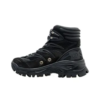 GUCCI Contrast Panel Lace Up Boot Black