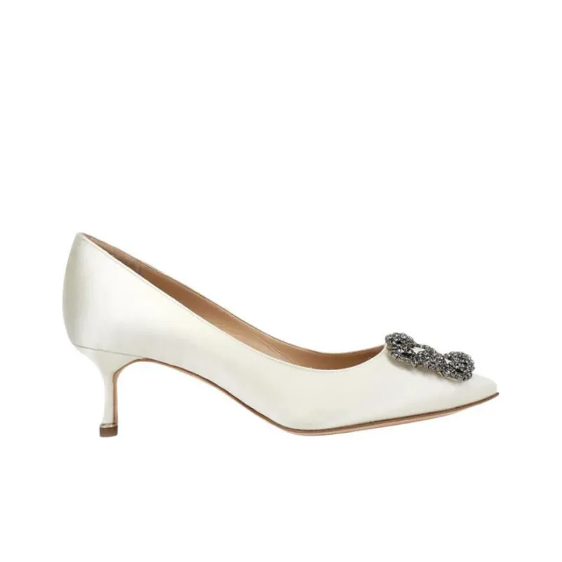 MANOLO BLAHNIK Slim Heel High Heels Women's Cream White-1