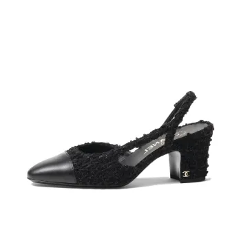 CHANEL Chunky Heel High Heels 6.5cm Women's Black