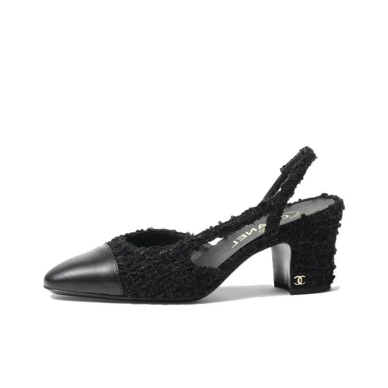 CHANEL Chunky Heel High Heels 6.5cm Women's Black-0