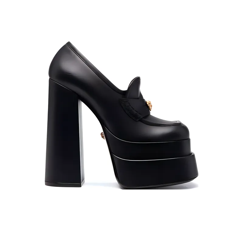 VERSACE Chunky Heel High Heels Women's Black-2