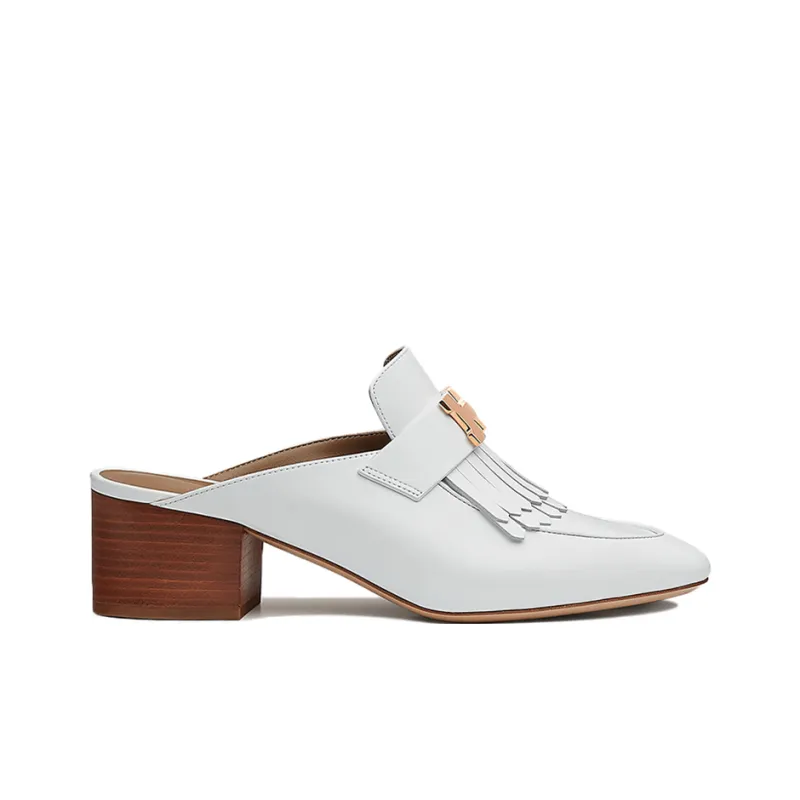 HERMES Tuileries Chunky Heel High Heels 5.5cm Women's White-1