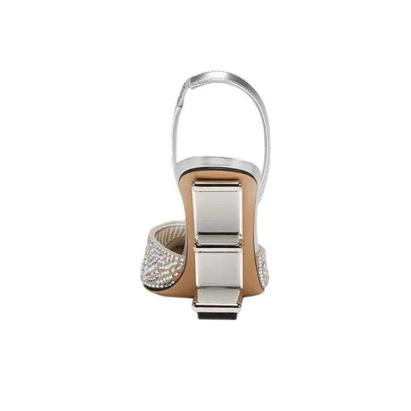 FENDI By Marc Jacobs First High Heeled Slingbacks Silver Rhinestone Women's-4