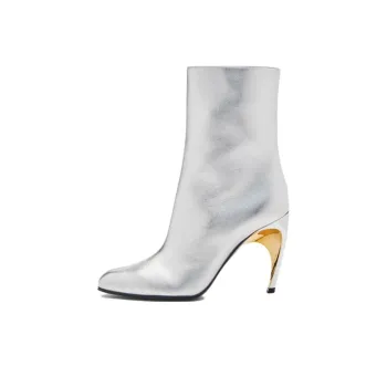 Alexander McQueen Armadillo Side zipped Ankle Boots 'Silver' Women's