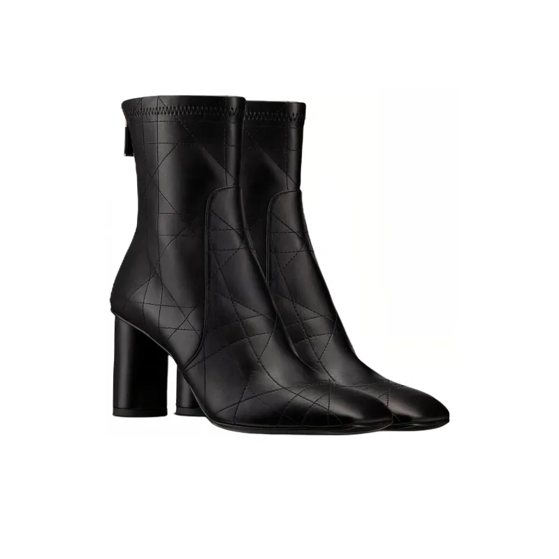 DIOR D-Shadow Ankle Boots Zipper 8cm Women's Black-2