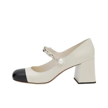 MIU MIU Chunky Heel High Heels 6.5cm Women's White Black