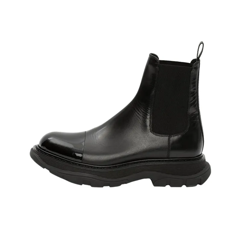 Alexander McQueen Shiny Toecap Tread Chelsea Boot Black-0