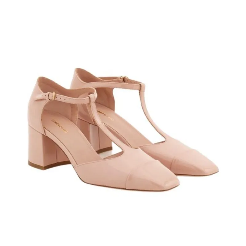 FERRAGAMO Block Heel High Heels 6cm Women's Pink-2