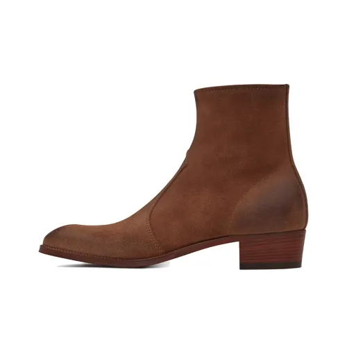SAINT LAURENT Wyatt Ankle Boots Men Vintage Brown
