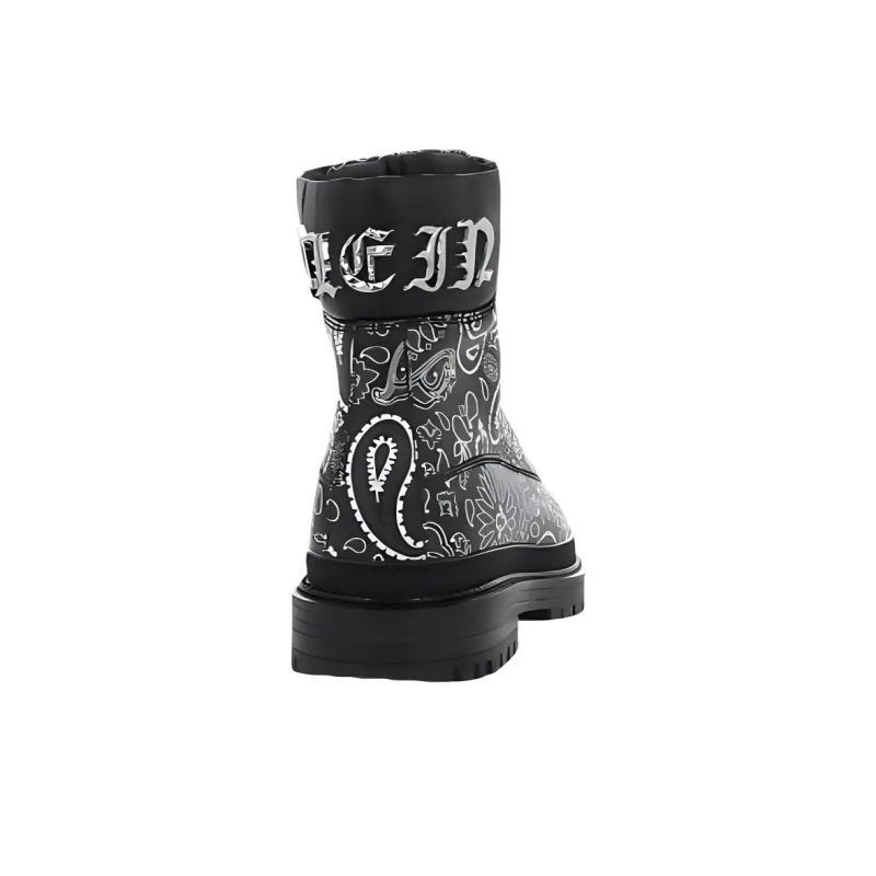 PHILIPP PLEIN Paisley-print Leather Ankle Boots-4