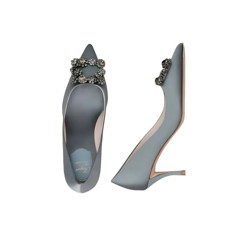 Roger Vivier Efflorescence Slim Heel High Heels 6.5cm Women's Gray Blue-4