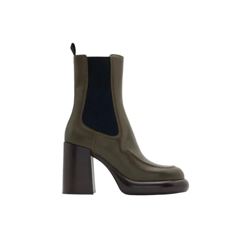 Burberry Wedge Short Chelsea Boots 9.5cm Women's Dark Green-1