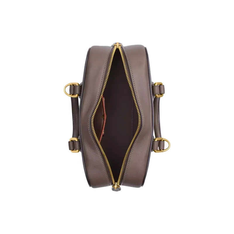 COACH Bowery Tanned Leather Shoulder Bag, Crossbody Bag, Handbag Medium Size Women's Brass With Dark Color Gemstone-2