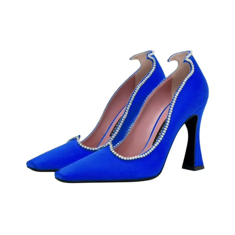 Les Petits Joueurs Taya Spool Heel High Heels 10cm Women's Royal Blue-3