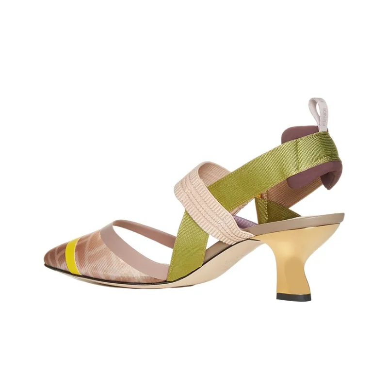 FENDI Chunky Heel High Heels 5.5cm Women's Pink-3