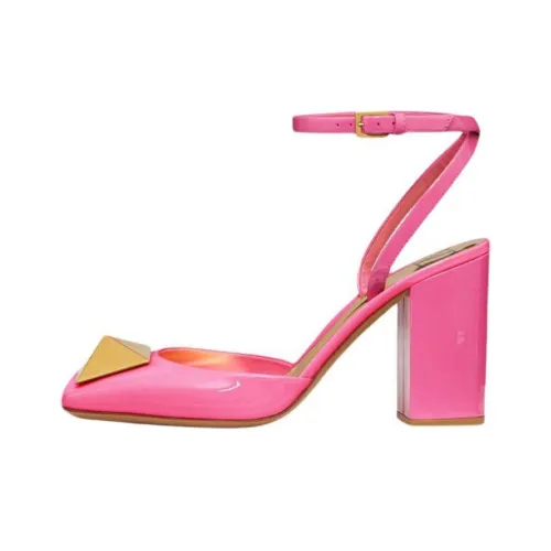 Valentino One Stud GARAVANI Chunky Heel High Heels Women's Pink