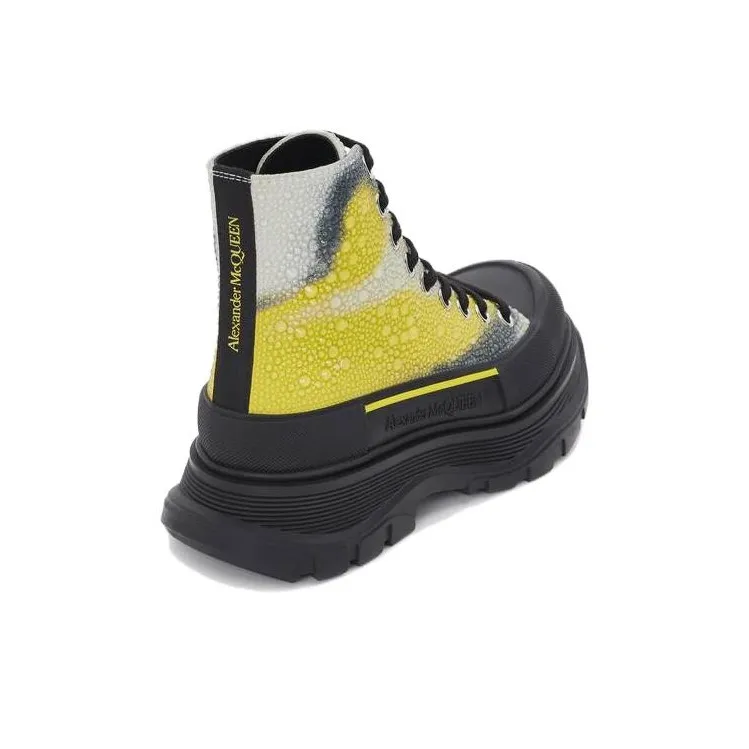 Alexander McQueen Tread Slick Lace Up Boot Mushroom Spores Print Embellished Crystals White Yellow Black Women's-3