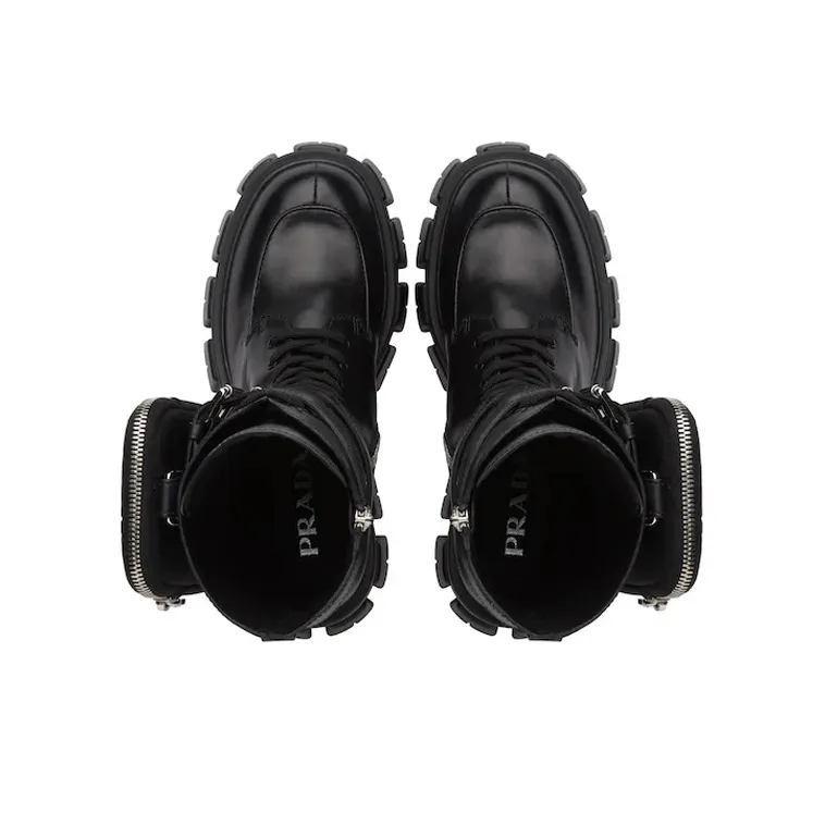 PRADA Monolith 55mm Pouch Tall Boots Black Leather-4