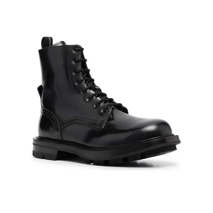 Alexander McQueen Polished Leather Combat Boot Black-2
