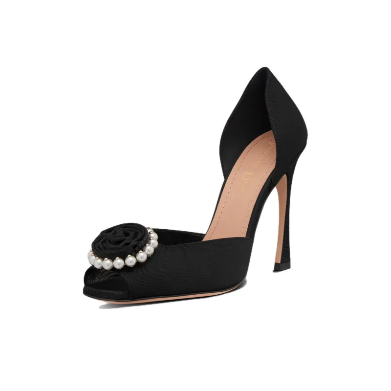 DIOR Rose Slim Heel High Heels Women's Black-2