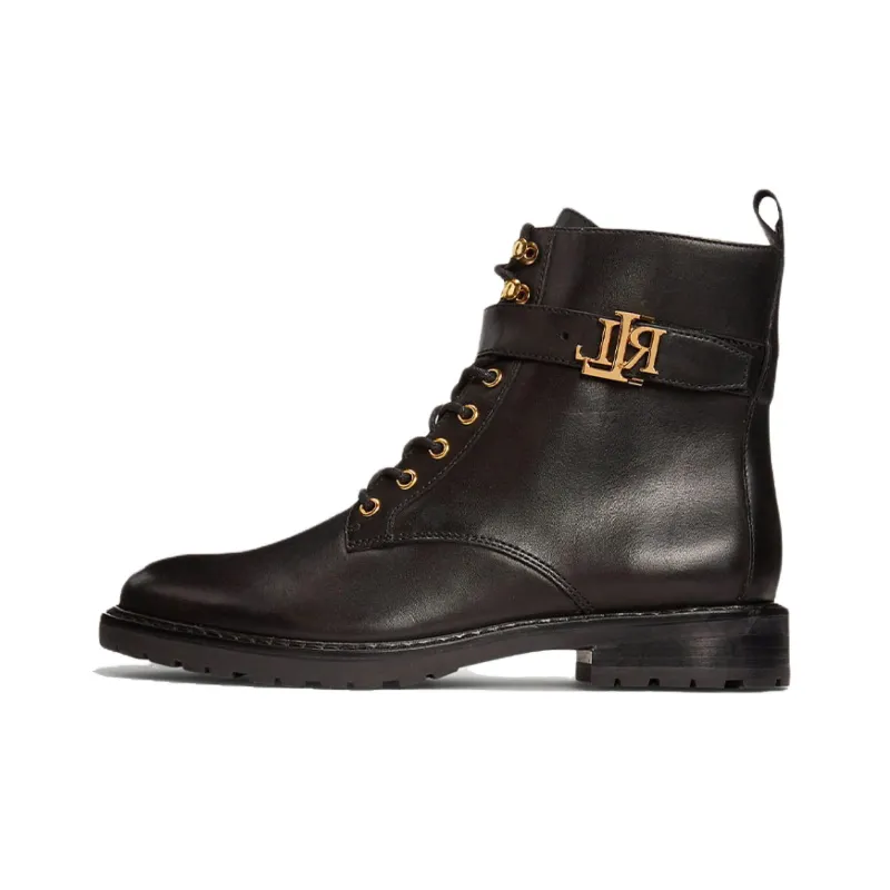 Lauren Ralph Lauren Burnished Logo plaque Lace up Leather Boots Women's-0