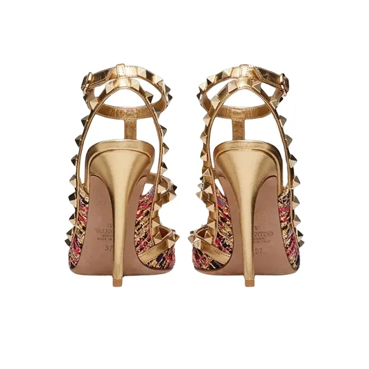 Valentino Rockstud Slim Heel High Heels 10cm Women's Gold-4