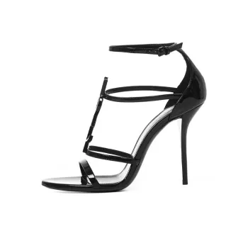 SAINT LAURENT Cassandra Sandal Heels Black Patent Leather Women's
