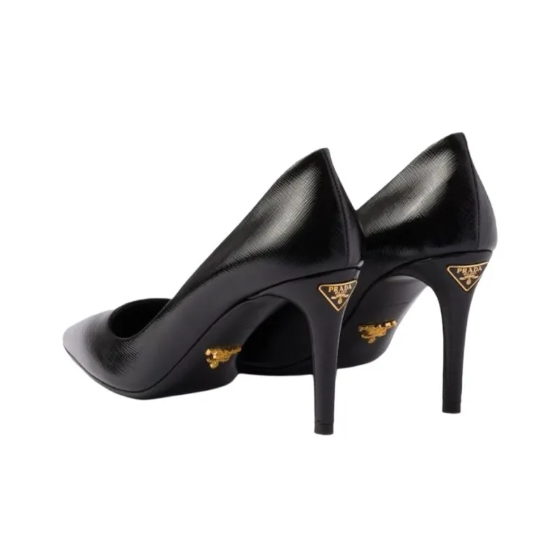 PRADA Saffiano Slim Heel High Heels 8.5cm Women's Black-3