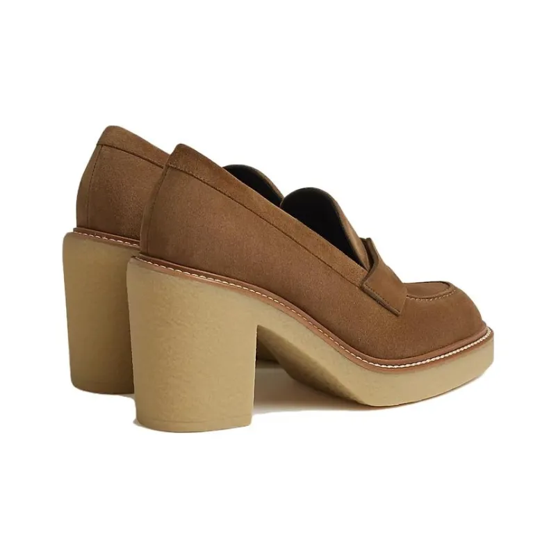 HERMES Didi-7 Chunky Heel High Heels 7cm Women's Smoke Brown-4