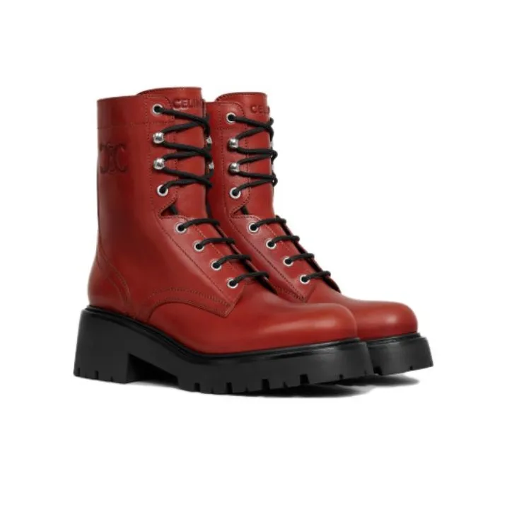 CELINE Triomphe Ankle Boots 4.5cm Women's Red-2