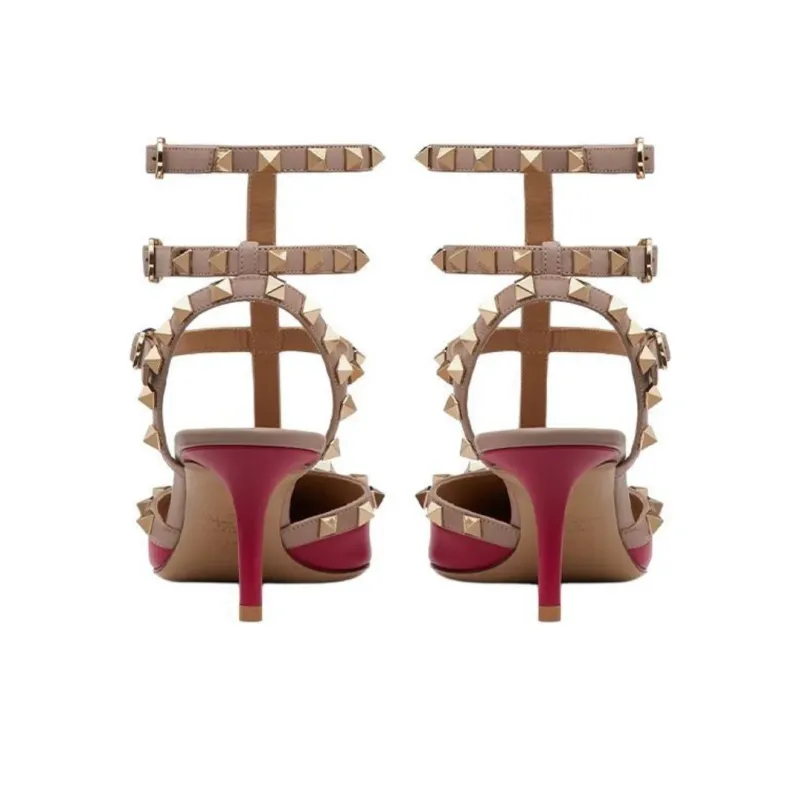 Valentino Rockstud Slim Heel High Heels 6.5cm Women's Red-4