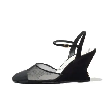 CHANEL Wedge Heel High Heels 8.5cm Women's Black