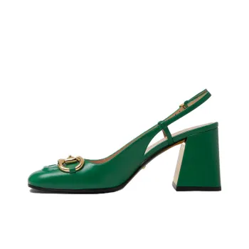 GUCCI Horsebit 75mm Heeled Slingback Bright Green Leather