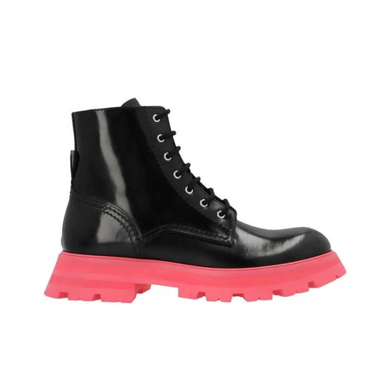 Alexander McQueen Tread Slick Leather Boot Black Pink Women's-1