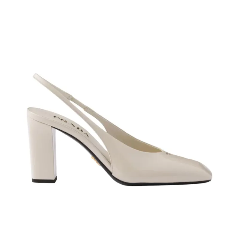 PRADA Patent Block Heel High Heels 8.5cm Women's White-1